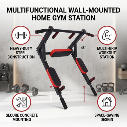 Wall Mounted Pull Up Bar Wall-Mounted Pull-Up Bar Dip Station Multifunctional for Home Gym Indoor Workout Supports to 551LBS