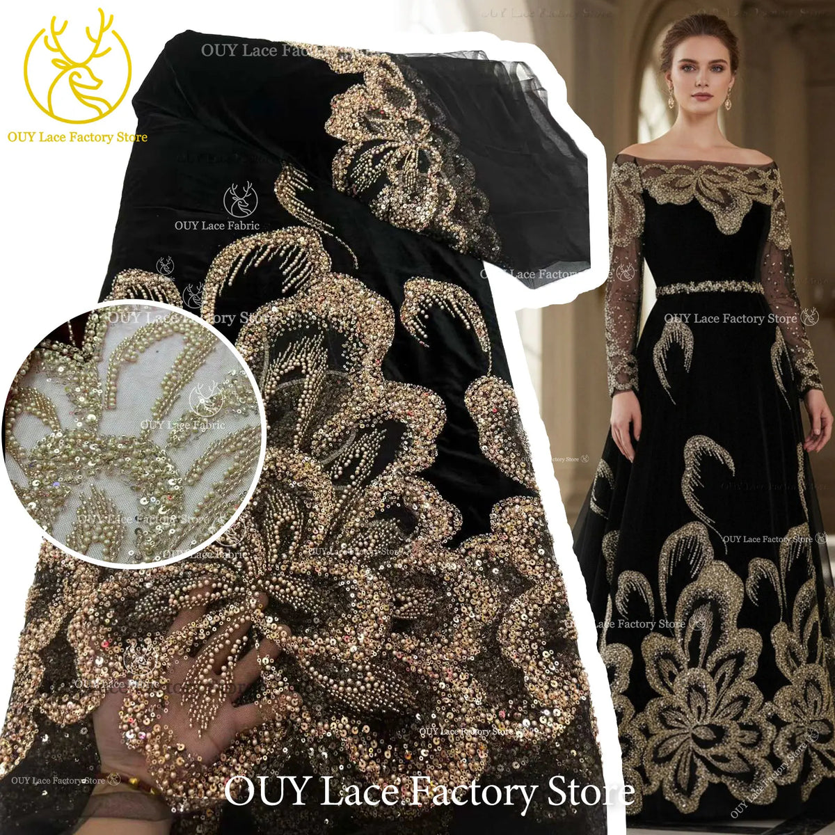 Luxury African Velvet Gold Beaded Sequins Lace Fabric 5 Yards Wine Red Groom Embroidery French Tulle Lace For Women Party Dress