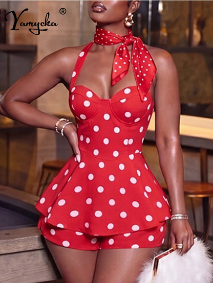 Sexy dot print jumpsuit women summer backless jumpsuits rompers for woman clothing fashion casual short pants bodycon playsuit