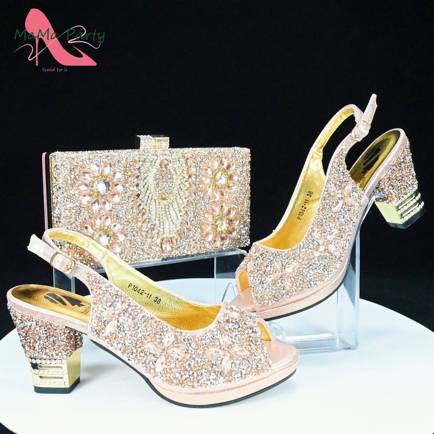 2025 Fashion Style Nigerian Ladies Lovely Shoes and Bag to Match Set in Gold Color Specials Pumps for Dress