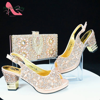 2025 Fashion Style Nigerian Ladies Lovely Shoes and Bag to Match Set in Gold Color Specials Pumps for Dress