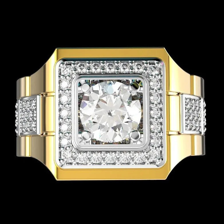 S925 Sterling Silver Mens Ring New Simulation Mozzarella Diamond Gold Plated Two Tone Engagement Ring For Wedding And Daily Wear