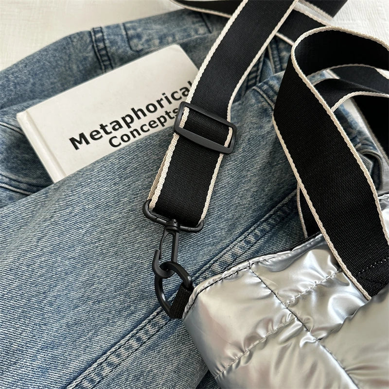 2025 Winter Luxury Quilted Tote Bag Women Fashion Down Puffer Shoulder Bag Large Capacity Crossbody Messenger Purse Nylon Gift