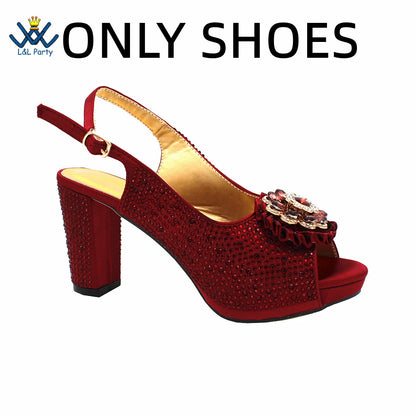 New Design Peep Toe African Spring Autumn Lady Shoes and Bag Set in Gold Color Women Sandal in Wedding