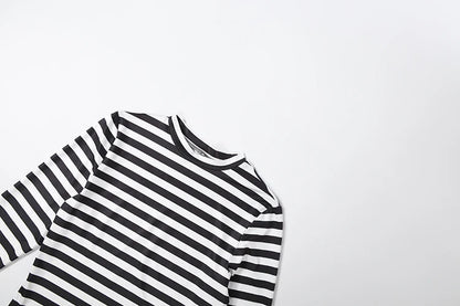 Weird Puss Striped Print 2-Piece Set Women O-Neck Full Sleeve Crop Tops+Mini Simple Skirt Spring Trend Skinny Classic Party Suit
