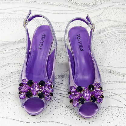 Elegant Orange Color 2025 Rhinestone High-Heels Shoes & Handbag Set – Luxury Wedding & Party Accessories