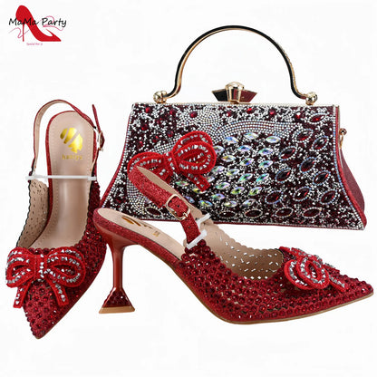 Designer Bag Luxury Ladies High Quality Italian Shoes Matching Bag in Royal Blue Color with Appliques for Wedding Party