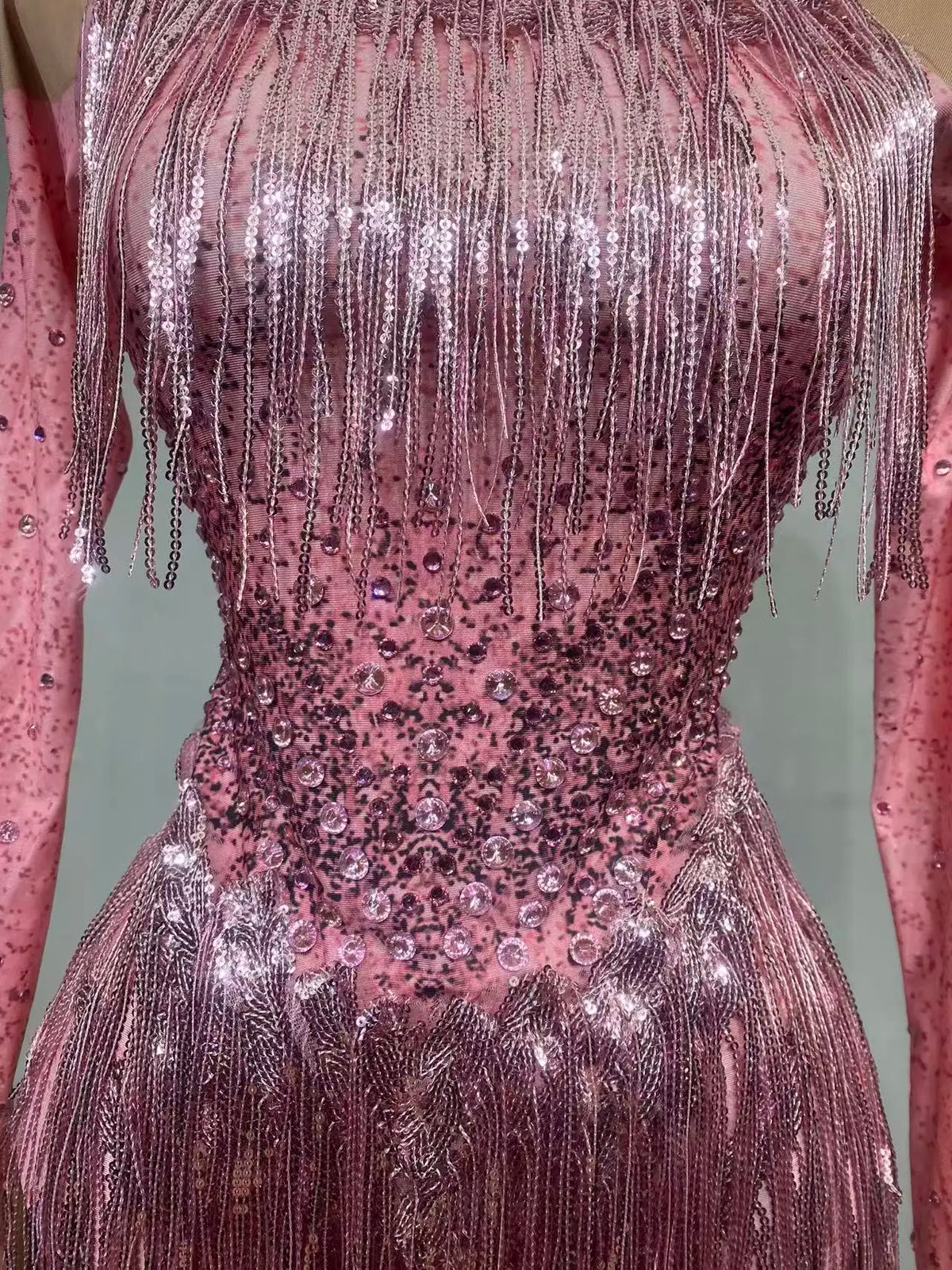 Sparkly Rhinestones Sequins Tassels Bodysuit for Women Sexy Performance Dance Costume Singer Dancer Leotard Show Stage Wear