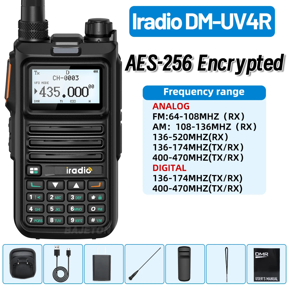 Iradio DM-UV4R DMR Walkie Talkie Dual Mode Dual Time Slot AES-256 Encryption Digital Analog SMS NOAA For RT-4D Ham Radio