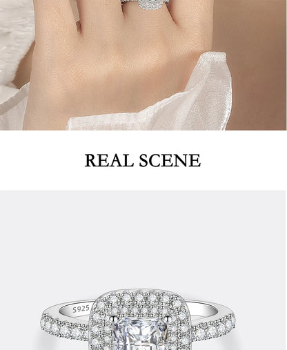 PERFANY 1CT Princess Square Cut Moissanite Ring Women S925 Pure Silver Laboratory Diamond Wedding Fashion Luxury Jewelry