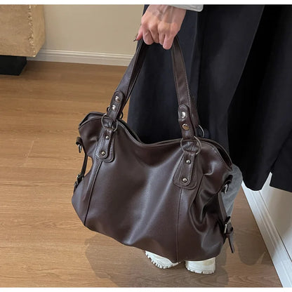 Ladies Large Capacity Brand Handbag Pu Leather Women's Retro Tote Bag Korean Fashion Shoulder Bag Winter White Zipper Handbag