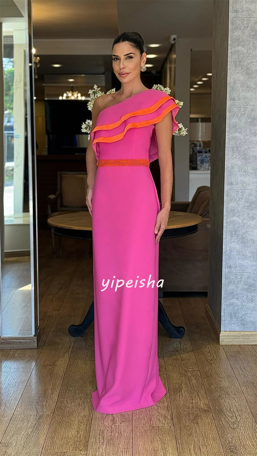 Customized Jersey Ruched Valentine's Day A-line One-shoulder Bespoke Occasion Gown Long Dresses