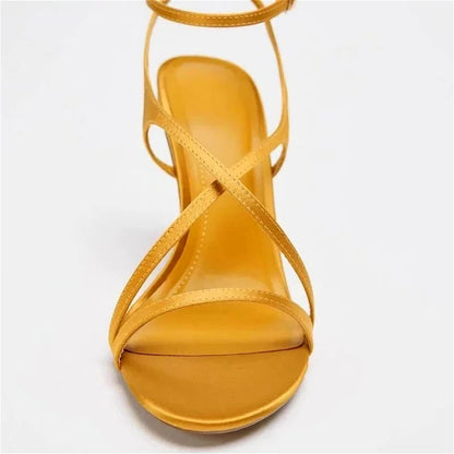 Luxury Satin High Heels Women Cross Strap Naked Strap Elegant Designer Sandals Women Pumps Sexy Banquet Dress Shoes Ladies