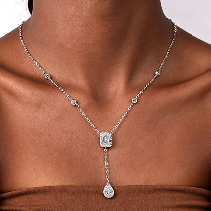 BXINY 3CT Radiant/Emerald Cut Moissanite WaterDrop Pendant Tassel Necklace 100%S925 Silver for Women NeckChain Fine Jewelry Gift