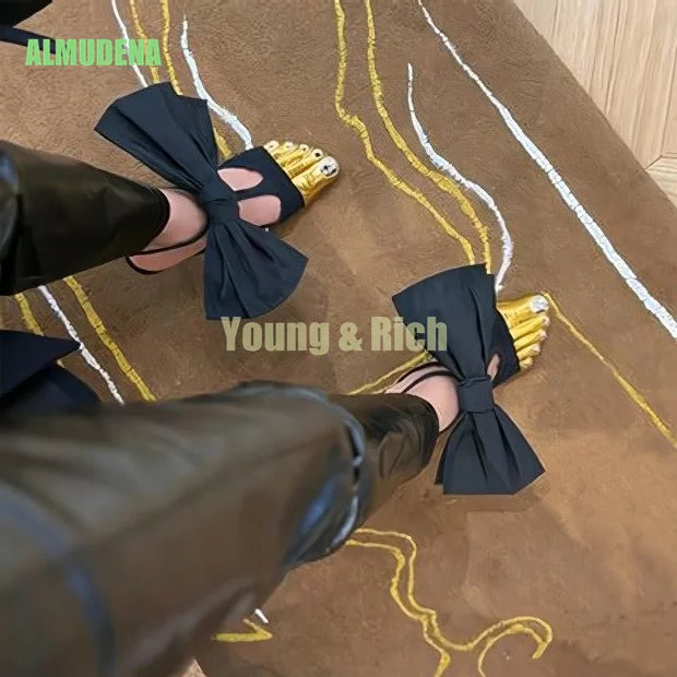 Fashionable Gold Thumb Five Toe Sandals Women Slim High-Heeled Slippers Versatile Temperament Ankle Strap Sandals