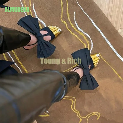 Fashionable Gold Thumb Five Toe Sandals Women Slim High-Heeled Slippers Versatile Temperament Ankle Strap Sandals
