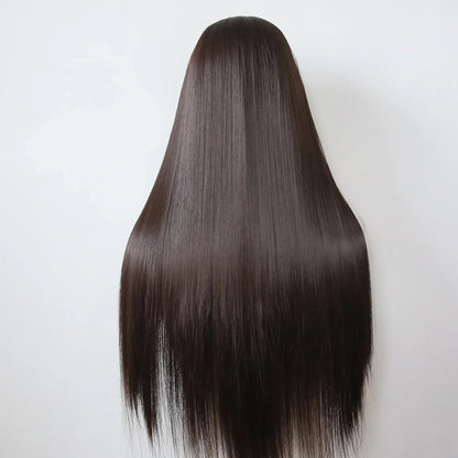 Ashely 13*4 Dark Brown Synthetic Lace Front Wigs Brown Long Straight Lace Front Wig for Women Pre Plucked Natural Hairline