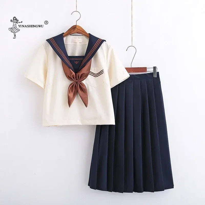 Japanese School Uniforms Anime COS Sailor Suit Jk Uniforms College Middle School Uniform For Girls Students Light Yellow Costume