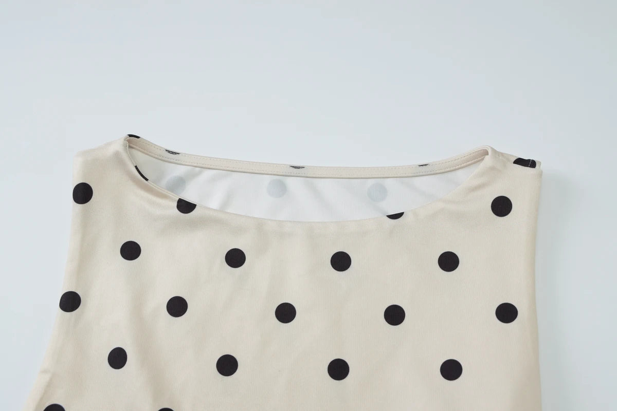 Hugcitar Women'S Fashion Polka Dot Print O Neck Sexy Slim Crop Tank Top Summer Female Clothes Beach Vacation Party Streetwear
