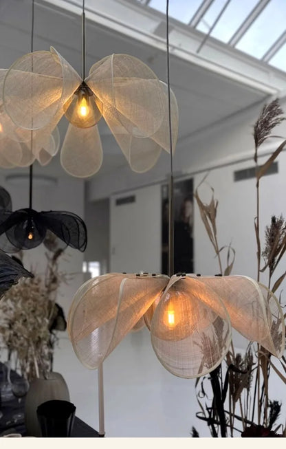 Japanese Wabi Sabi Flower Chandelier French Fabric Modern Ceiling Pendant Lights Living Bedroom Home Decor Lighting Hanging Lamp