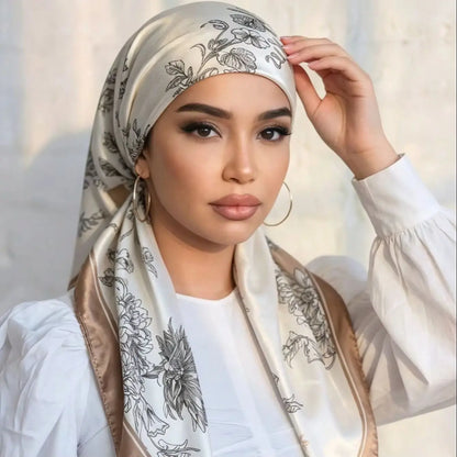 New Muslim Satin Silk Instant Hijabs Scarf Printed Turban Thick Hijab Cap Night Cap Women Ramadan Elastic Satin Hair Bonnet Eid