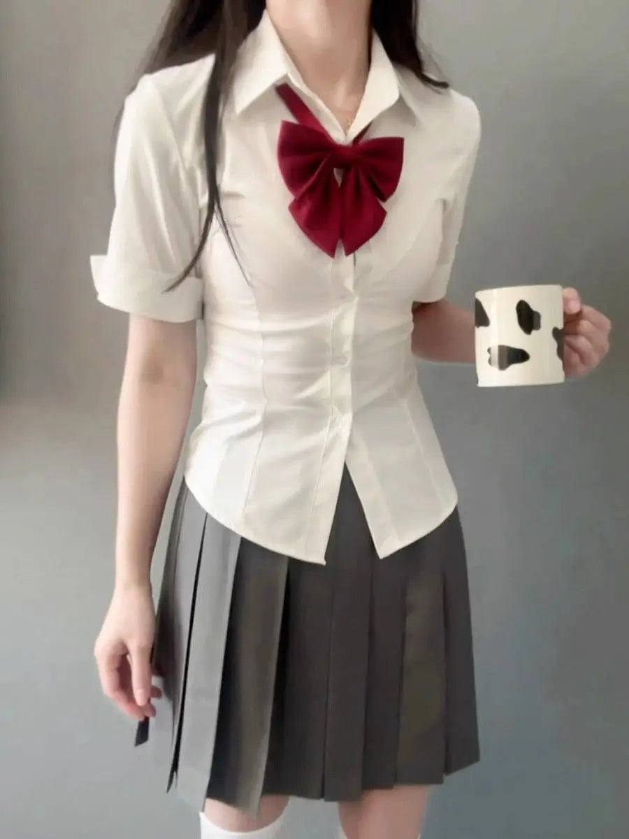 White Original JK Uniform Fitted Shirt Japanese-style Sweet and Spicy School Uniform Long-sleeved Slimming Top for Hot Girls