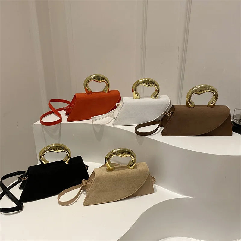 French Style Light Luxury Large Capacity, New Minimalist Design Casual Metal Hand-held Shoulder Crossbody Bags for Women