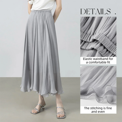 SENTUBILA Women's Summer Skirt 2026 Elegant Elastic Waist Sheen Flowy A Line Long Skirt for Woman Ladies Clothes 162QG4909
