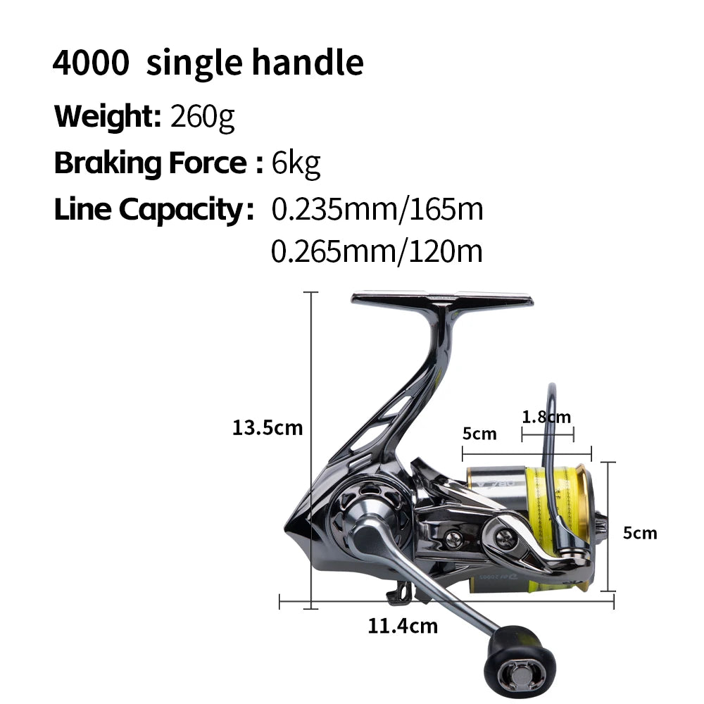FISHINGFANS ORCA D01 Spinning Reel 5.2:1  5+1BB 6KG Max Drag,Lightweight CNC Spool for Lure Fishing,Smooth Power Transmission