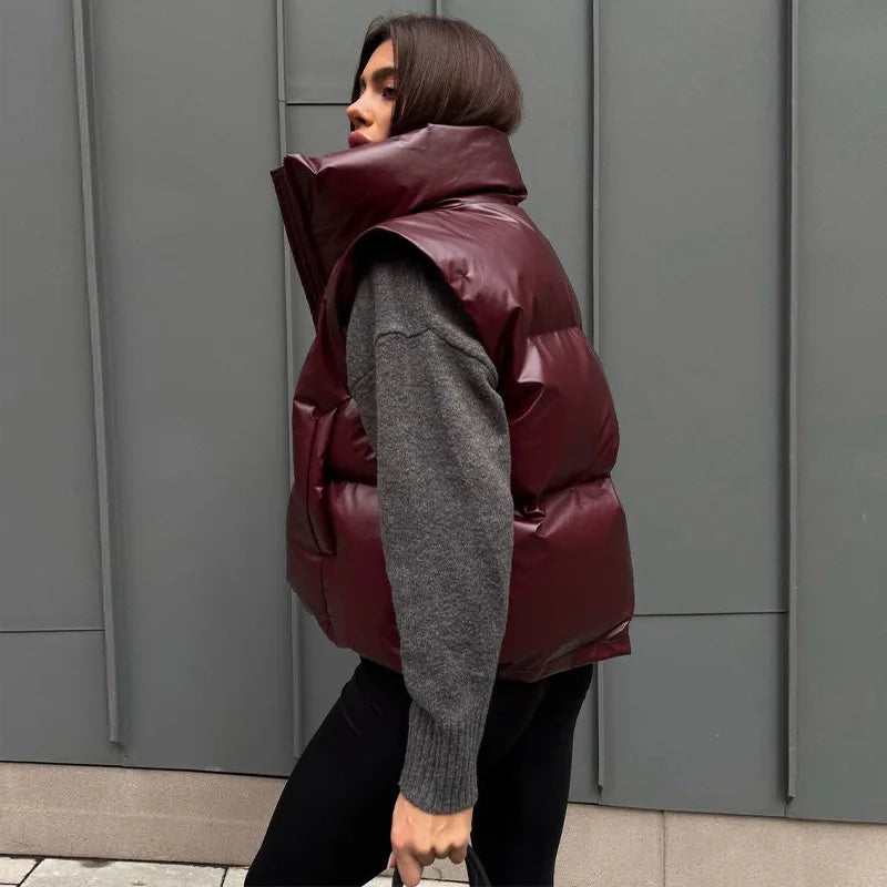 Detachable Sleeve Hooded Quilted Jackets 2026 Winter Ladies Solid 2-in-1 Zippers Waistcoat Cotton Coats Women's Warm Outwear