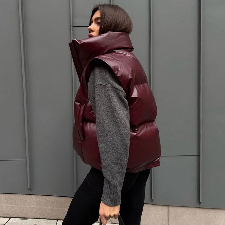 Detachable Sleeve Hooded Quilted Jackets 2026 Winter Ladies Solid 2-in-1 Zippers Waistcoat Cotton Coats Women's Warm Outwear