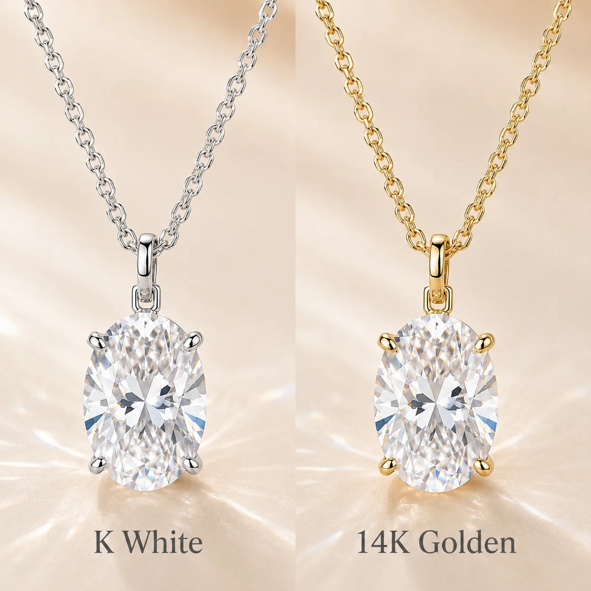 2CT Oval Moissanite Pendant Necklace GRA Certificate Plated Copper Solitaire Necklace Gift for Women