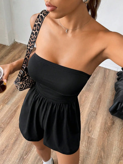 Fashion pure color basic casual comfortable camisole jumpsuit, suitable for daily travel outfit