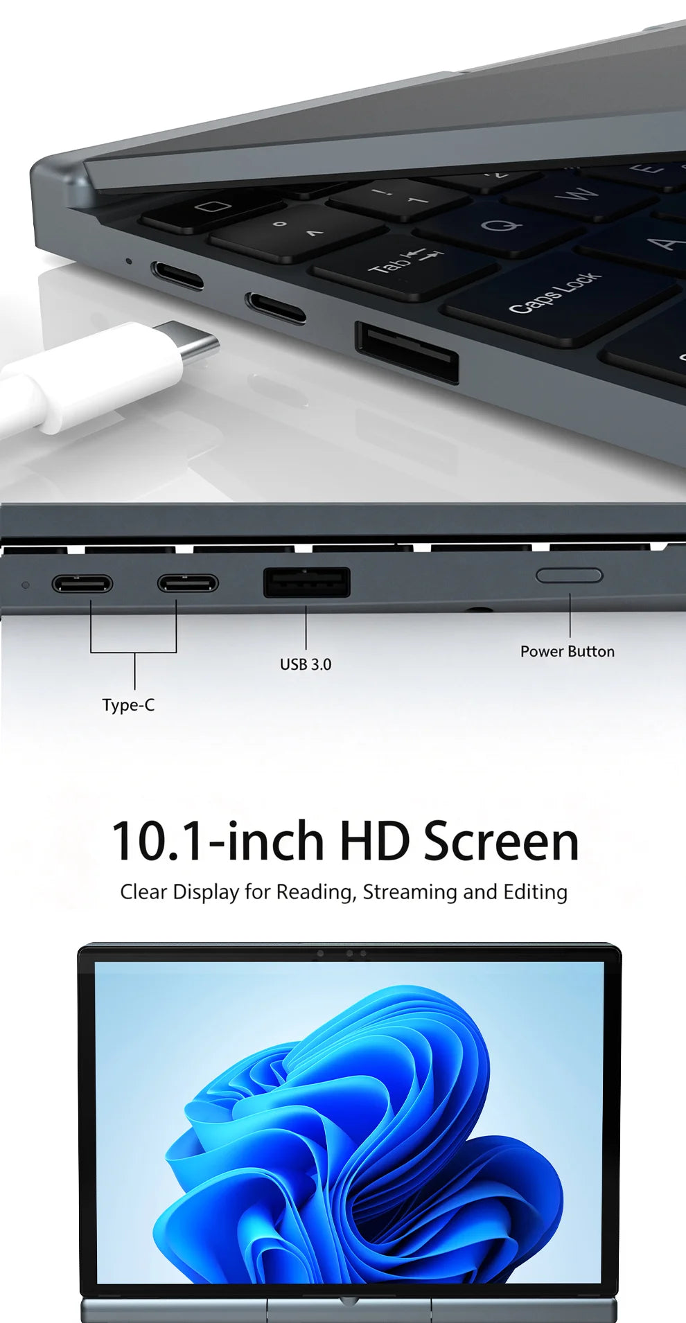 10'' 2 in 1 Tablet Laptop Intel N150 Win11 Touch Screen FHD IPS 32GB DDR4 M.2 SATA NVMe SSD Support Stylus Pen Face Recognition