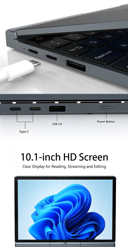10'' 2 in 1 Tablet Laptop Intel N150 Win11 Touch Screen FHD IPS 32GB DDR4 M.2 SATA NVMe SSD Support Stylus Pen Face Recognition