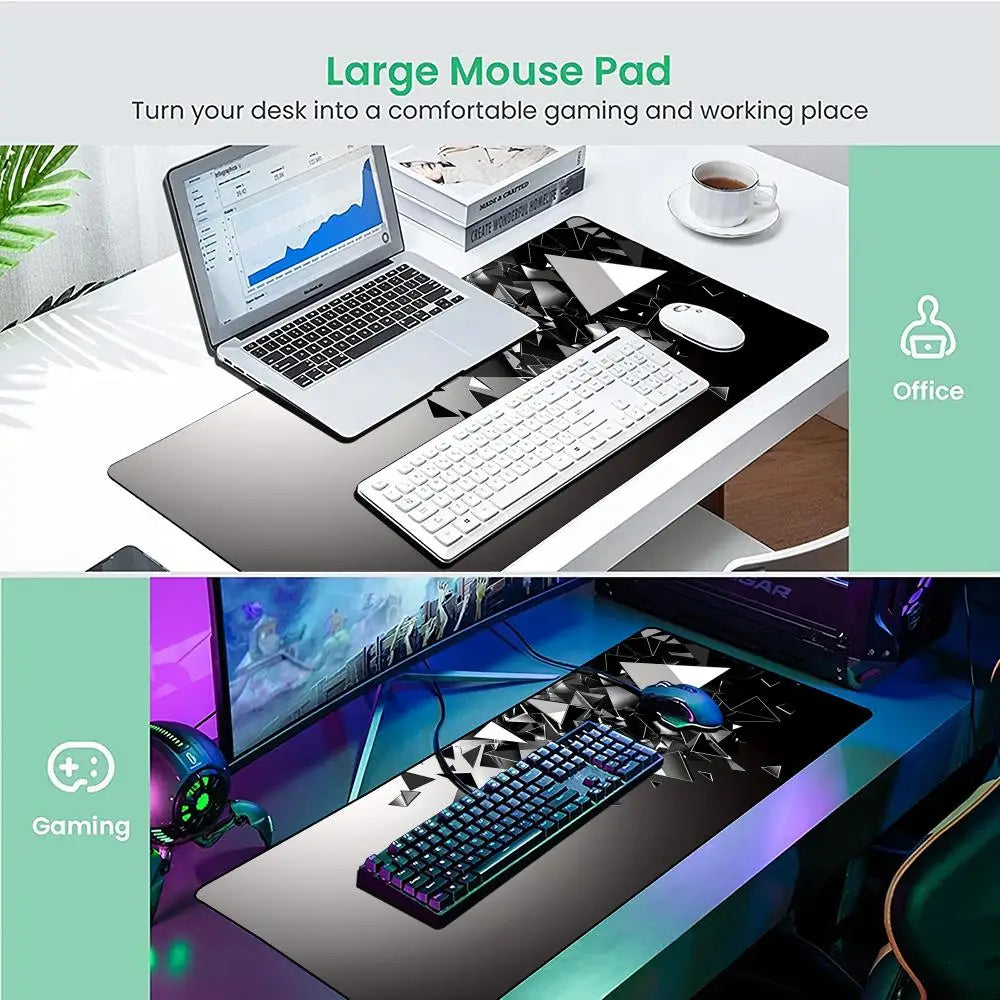 Black and Gray Polygon Pattern Mouse Pad Desk Mat Stitched Edge Non-Slip Gaming Mats PC Accessories Keyboard Desk Pad Mauspad