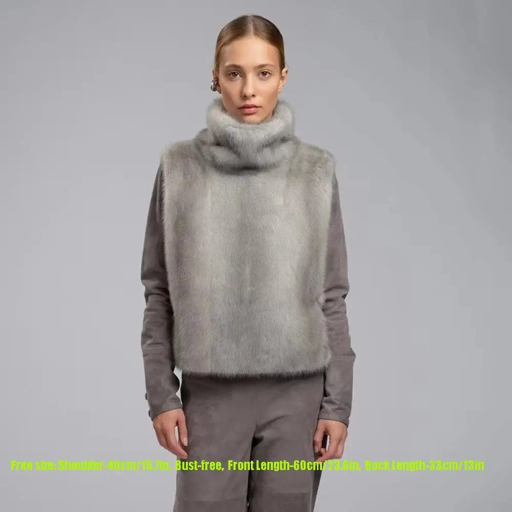 Trendy Outerwear Eco Mink Fur Turtleneck Tank Tops Fluffy High Collar Crop Top Thicken Layering Piece Sable Vest Women's Apparel