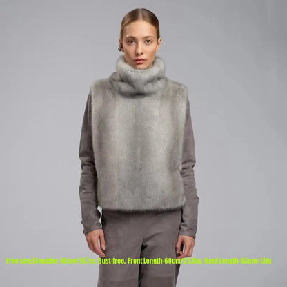 Trendy Outerwear Eco Mink Fur Turtleneck Tank Tops Fluffy High Collar Crop Top Thicken Layering Piece Sable Vest Women's Apparel
