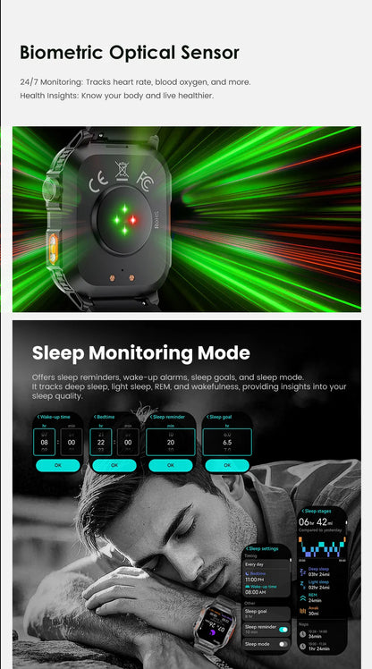 2026 New Outdoor Military Men's Smartwatch Is Equipped With GPS LED Lighting, A Compass, Wireless Communication, IP68 Waterproof