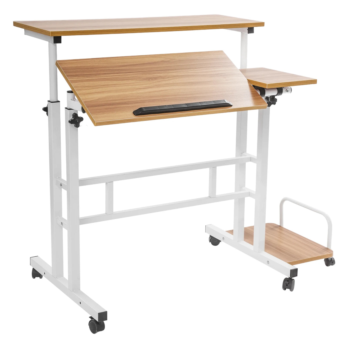 Mobile Computer Desk  with Tiltable Panels 6 Casters Adjustable Height Ergonomic Foldable Sit Stand Workstation for Home Office Dormitory Study Room