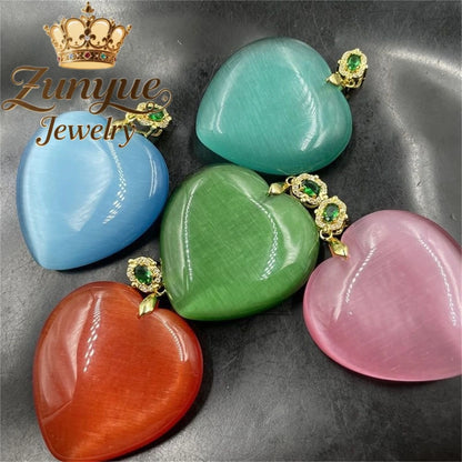 Natural Colorful Cat's Eye Stone Pendant Necklace Elegant Fashion Daily Wear Luxury Quality Fine Jewelry For Women Unisex Gift