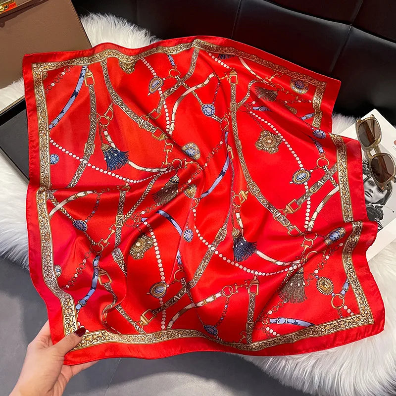 2025 Korean Satin Silk Scarf 70cm Square Women Fashion Shawl Wrap Neckerchief New Elegant