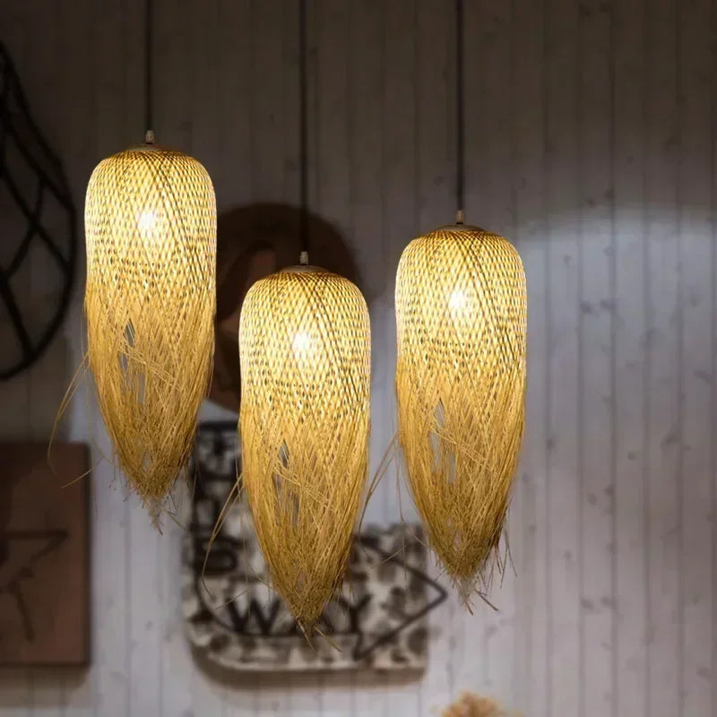 Chinese Bamboo  Hanging Chandelier Creative Lamps for Home Dining Table Room Pendant Led Lights Fixture Loft Style Decoration
