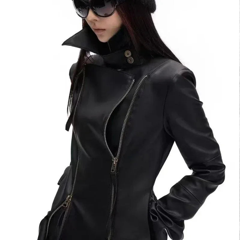 American Vintage Subculture Punk Jacket Long Sleeve Black Coat Slim Gothic Streetwear Casual Outerwear Daily Outfits 2026