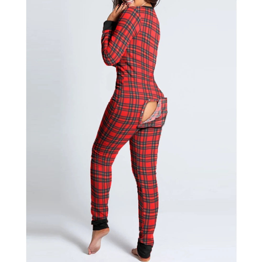 Women Christmas Onesies With Butt Flap For Adults Sexy Sleepwear Romper Open Butt Pajamas Jumpsuit 2023 Xmas Pyjama Long Nightie