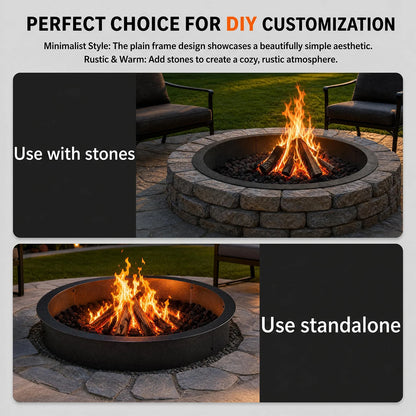 48/60 Inch Heavy Duty Fire Pit Ring For Outside, 1.4mm Carbon Steel Round Fire Pit Insert Liner For Backyard Patio Garden Camping DIY