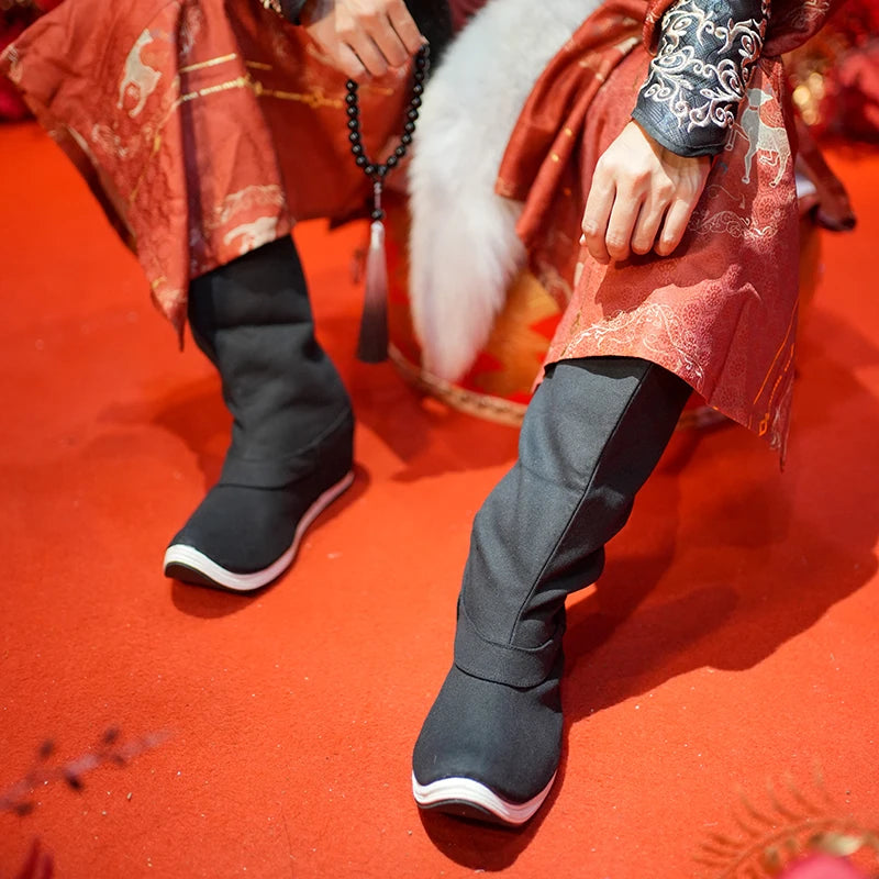 Fulujiacos Hanfu boots men's and women's boots Song Dynasty upturned mid top boots