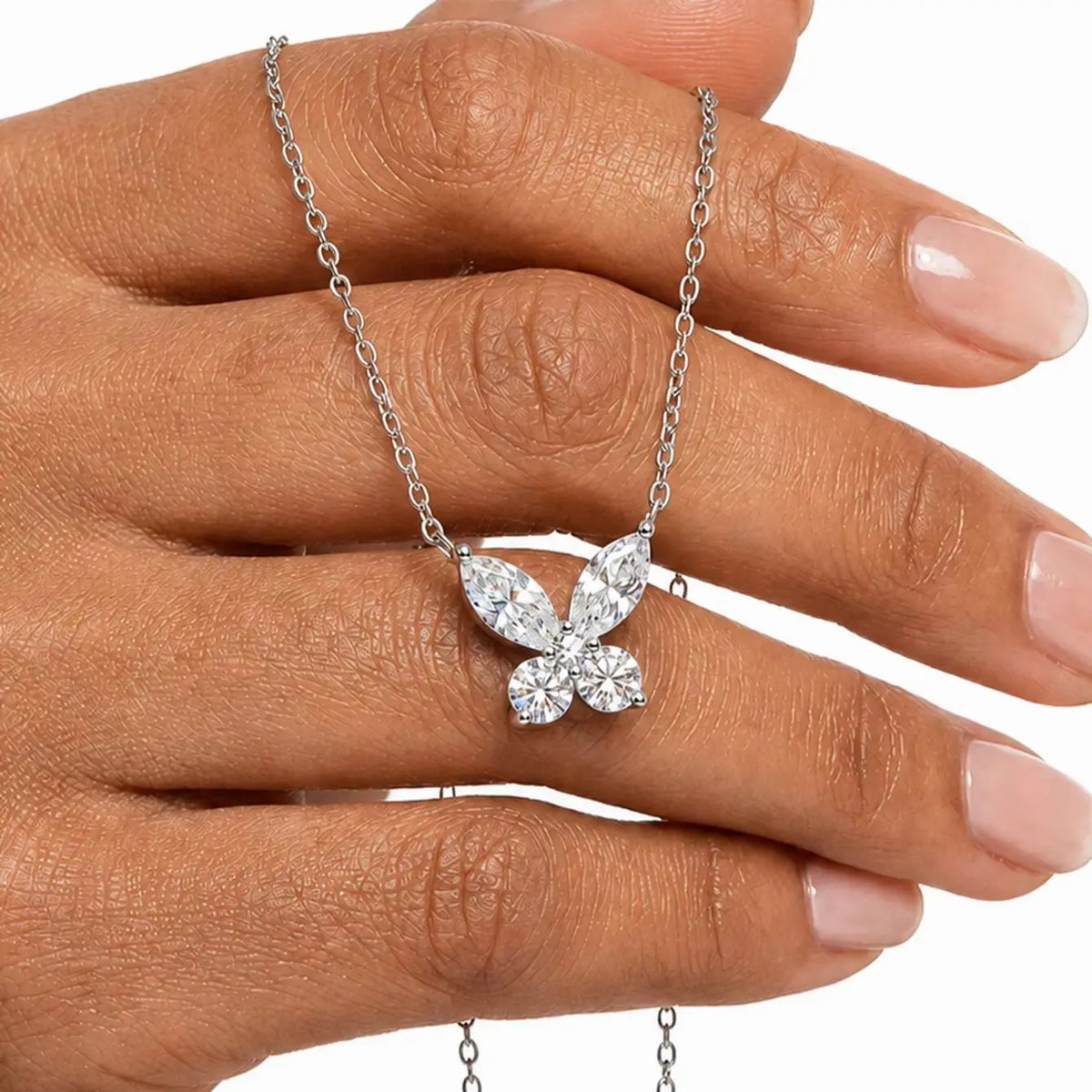 925 Sterling Silver Butterfly Collarbone Necklace for Women – Fully Pave-Set with 1.6 Carat Moissanite – Romantic Style