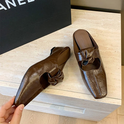 Women Heeled Sandals Slingback Mules Leather Shoes Summer Slippers 2026 Luxury Mary Jane Shoes Comfort Flip Flops Mujer Slides