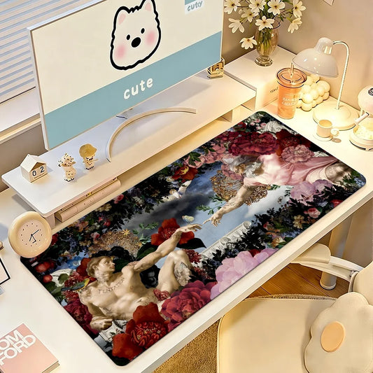 Art The Creation of Adam Mouse Pad Large Non-Slip Waterproof Mat Stitched Edge Keyboard Pad for Gaming Daily Office